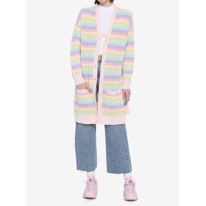 Hot Topic Pastel Rainbow Knit Longline Duster Cardigan Sweater